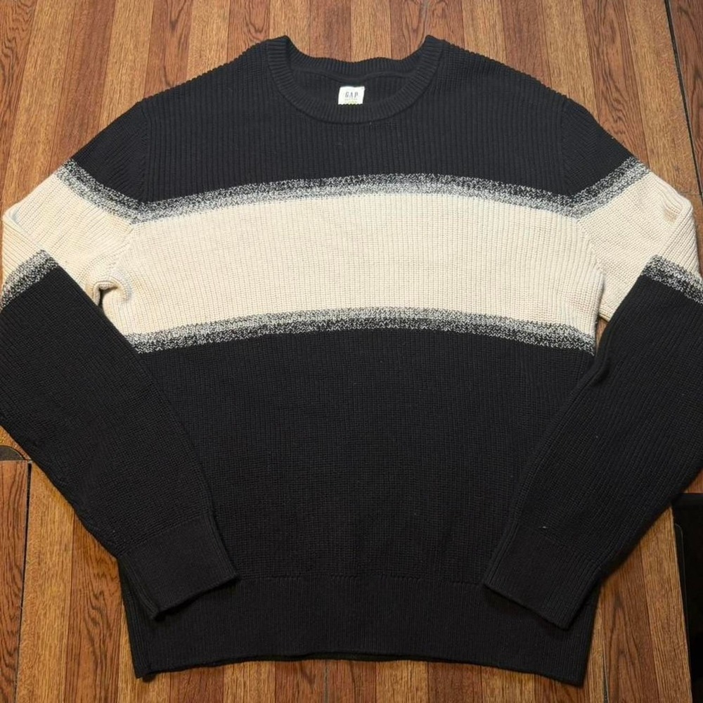 Gap Black White Striped Knit Essential Sweater Large‎